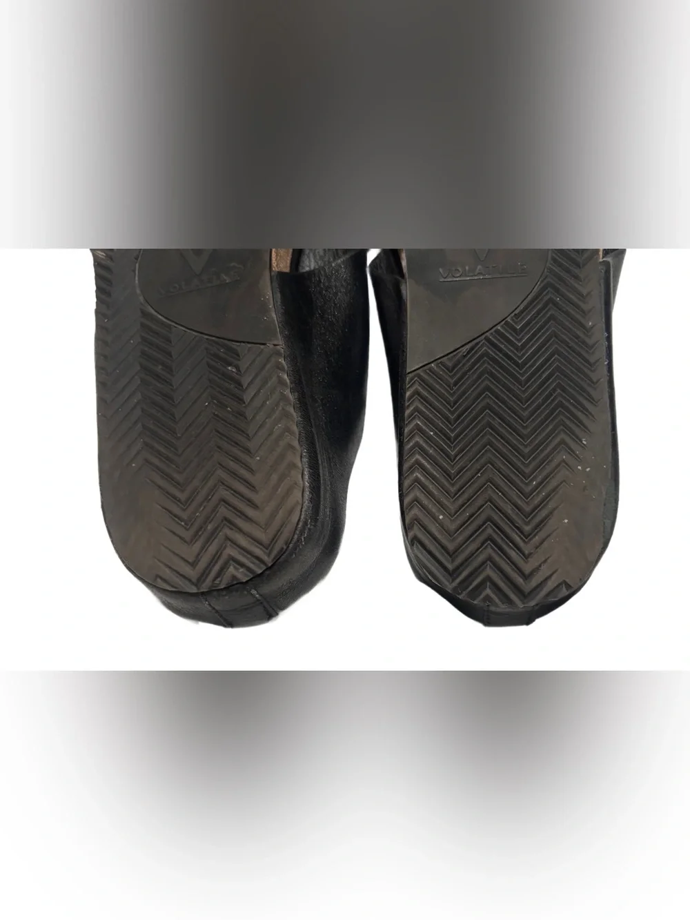 Volatile Black Leather Slide Sandals Size 8 Minimalist Cork Footbed Comfort